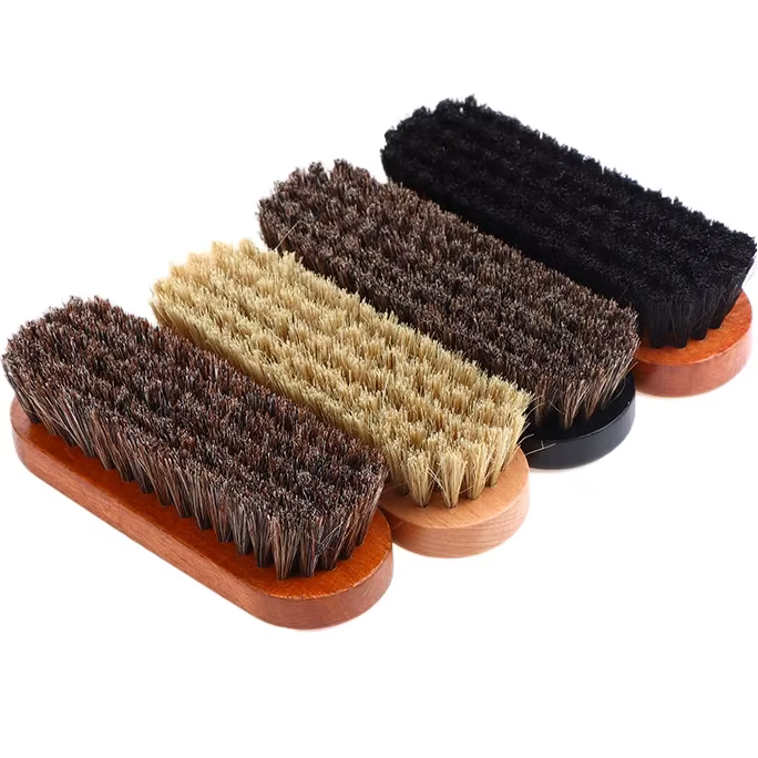 Brosse en bois de crin de cheval, soin et nettoyage des chaussures en cuir, poignée 1 pièce, détails du tableau de bord, brosse de polissage et de nettoyage