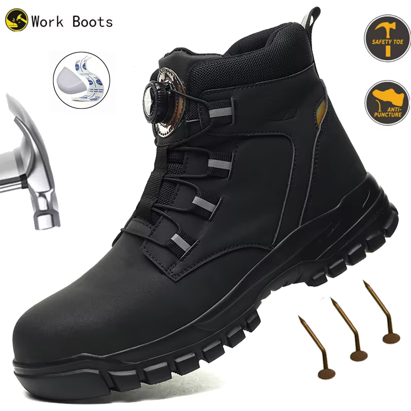 Chaussures de travail à bouton rotatif pour hommes