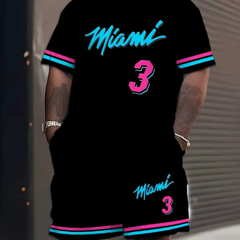 2025 nouveaux hommes MIAMI NO.3 imprimer décontracté à manches courtes T-Shirt ensemble Short et haut adulte maillot de basket-ball Jogging costume 2 pièces ensemble vêtements