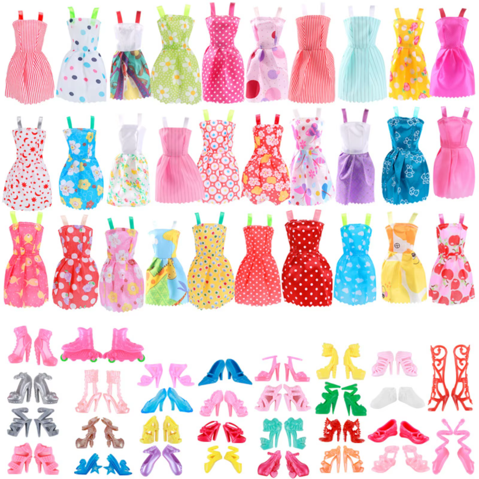 Ensemble de vêtements à la mode pour poupées Barbie, chaussures de poupée faites à la main, bottes, Mini robe, support de tenue, bricolage pour filles, cadeaux pour filles, 10/20/40/60 pièces