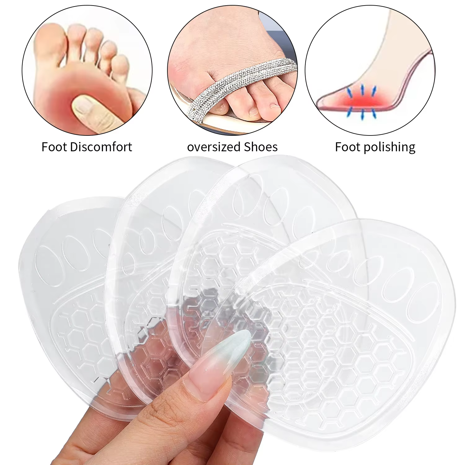 4Pairs Forefoot Insert Cushion Pads for Women Shoe Anti Slip Silicone Foot Pain Relief for High Heels Sandals Gel