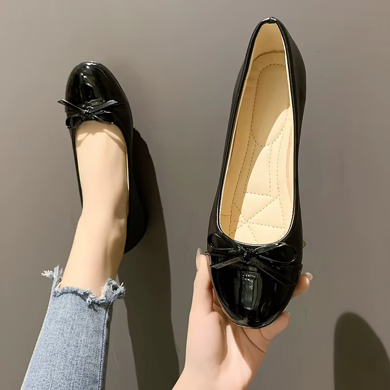 Ballerines à nœud bicolores noir et beige