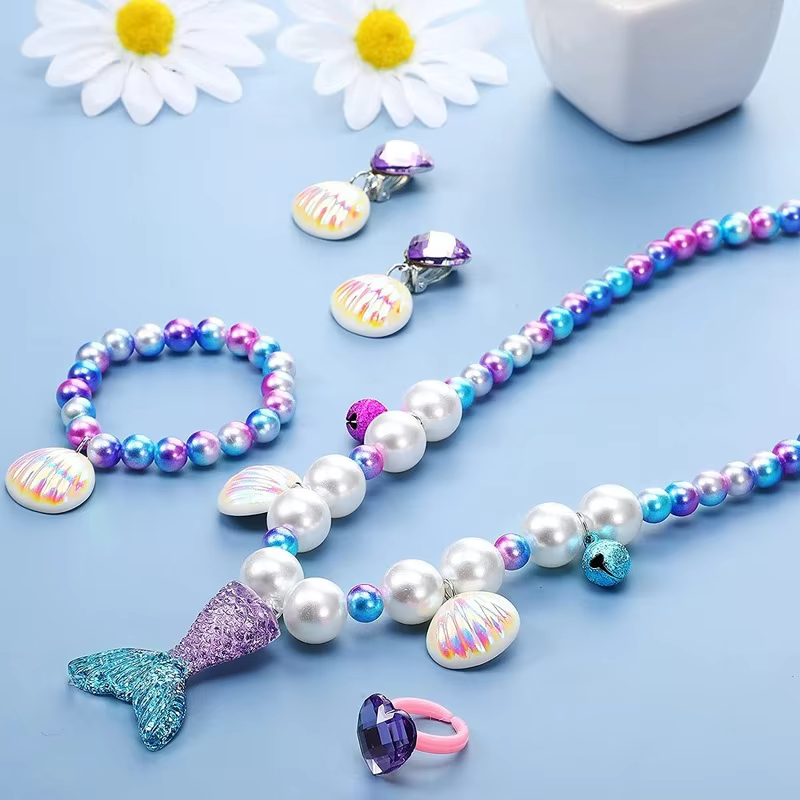 Ensemble de colliers et boucles d'oreilles en forme de sirène, cadeaux d'anniversaire pour filles, cadeaux de mariage, coquille, fournitures de bijoux de fête