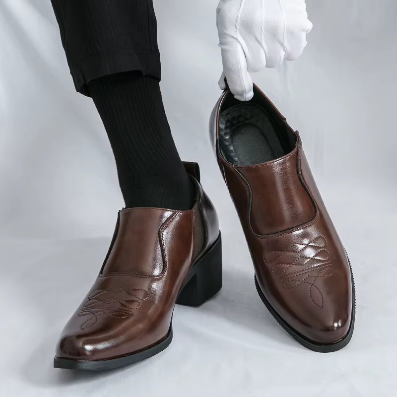 Chaussures habillées en cuir à talon épais de 6 cm pour hommes
