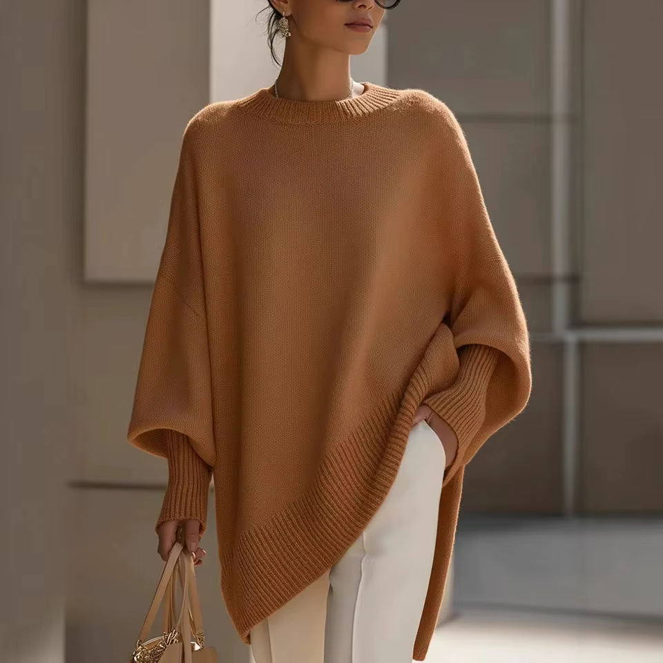 Pull oversize pour femme, automne/hiver 2026, col rond, pull en tricot pour femme, style ample et décontracté, couleur unie