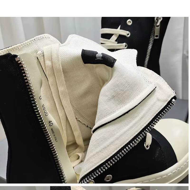 YETTIES Baskets montantes en toile unisexes | Chaussures d'été zippées à semelle épaisse | Plimsolls décontractés à