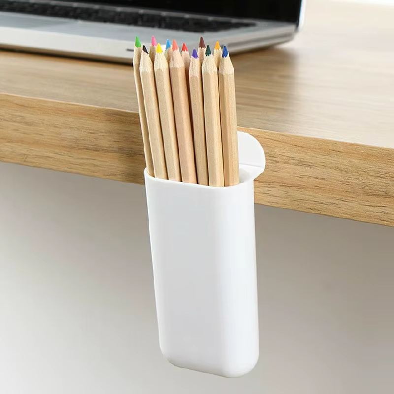 Support de rangement de bureau multifonctionnel pour stylos, boîte de rangement simple pour ordinateur de bureau, tube de rangement pour petits objets autocollant