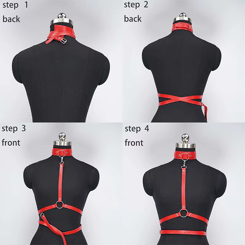 Ceinture pour femme en cuir rouge, style punk gothique, avec sangle de serrage ajustable à la taille, accessoire sexy, harnais de contrainte sexuelle pour adulte