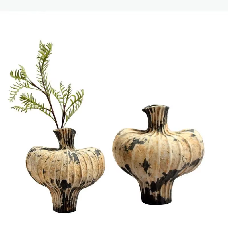 Vase en céramique style grès pour fleurs artificielles, arrangement floral décoratif, décoration de bureau, vases floraux créatifs irréguliers