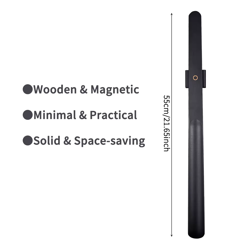 Klaxon à chaussures à manche long en bois de hêtre de qualité supérieure de 55 cm – Base magnétique sans courbure pour