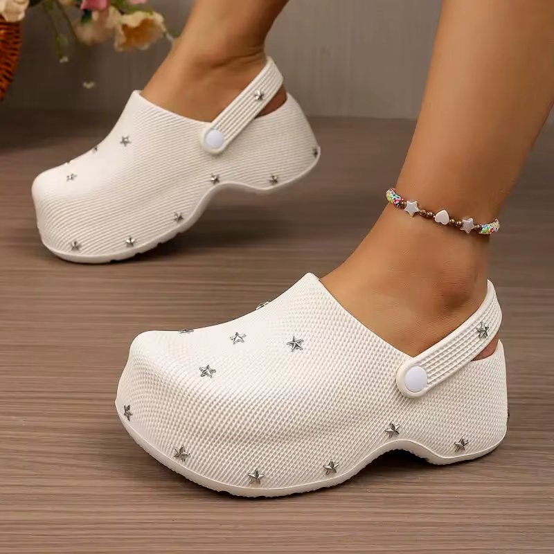 Sandales Sabots Plateforme Chunky Y2K Étoile Métallique Femme Été 2026 – Chaussures de Jardin à Semelle Épaisse et