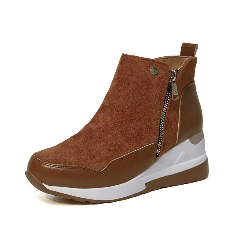 Nouvelles femmes bottines coton chaussures bottes de neige compensées mode automne hiver fermeture éclair chaud en peluche solide plates-formes coréen décontracté court