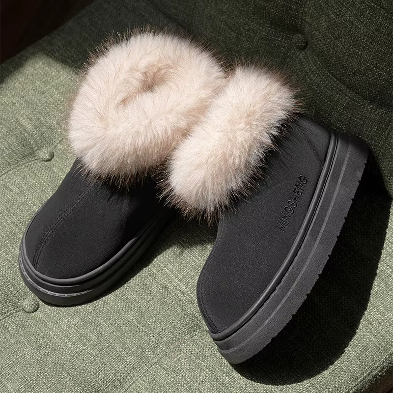 Chaussures chaudes d'hiver pour femmes et hommes, bottes de neige chaudes d'intérieur et de rue, en fausse fourrure douce, Style à enfiler, bottes courtes de loisirs pour filles et garçons