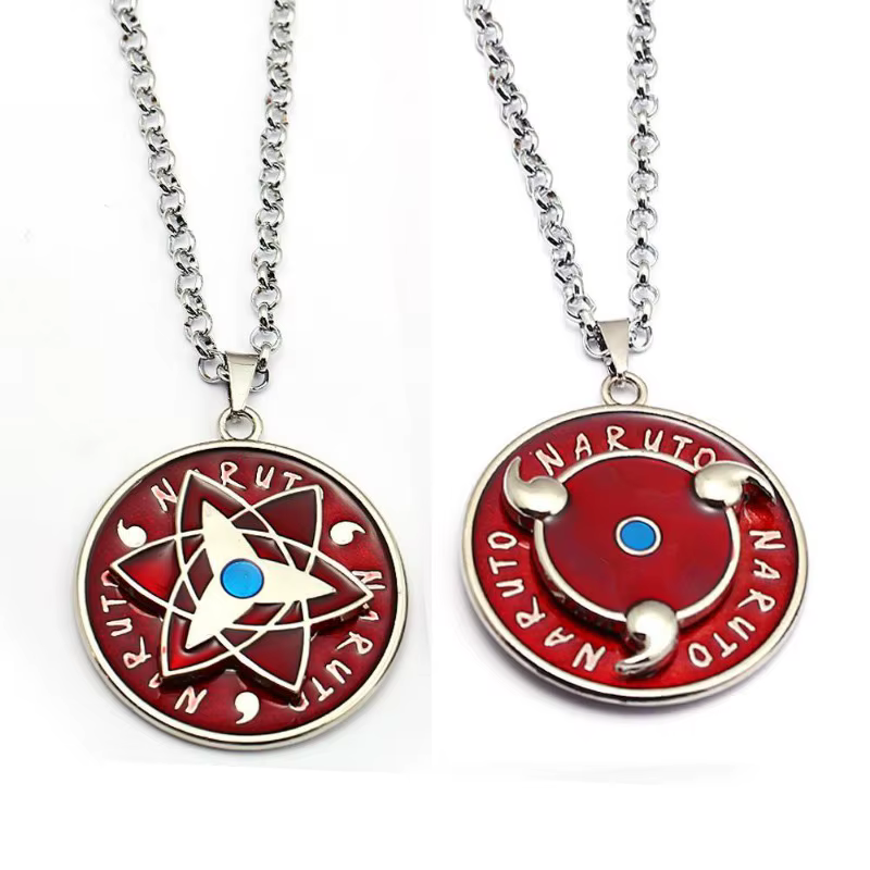 Collier et porte-clés Naruto Uchiha Sasuke Itachi Mangekyo Sharingan en alliage rotatif, pendentif créatif et tendance, cadeau de fêtes
