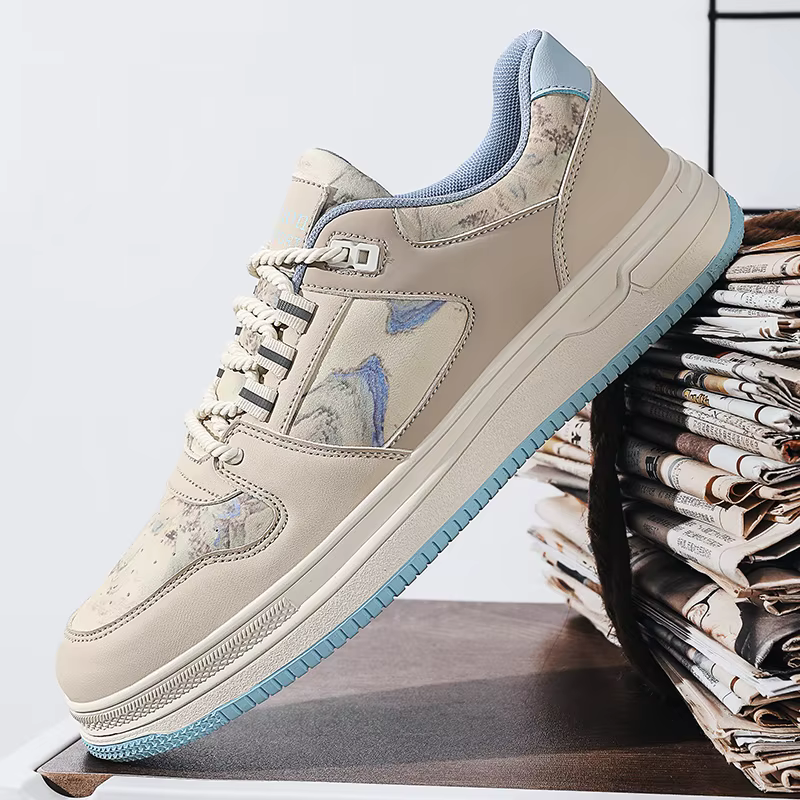 Chaussures de marche pour hommes mode sport décontracté respirant en cuir plat antidérapant confortable baskets