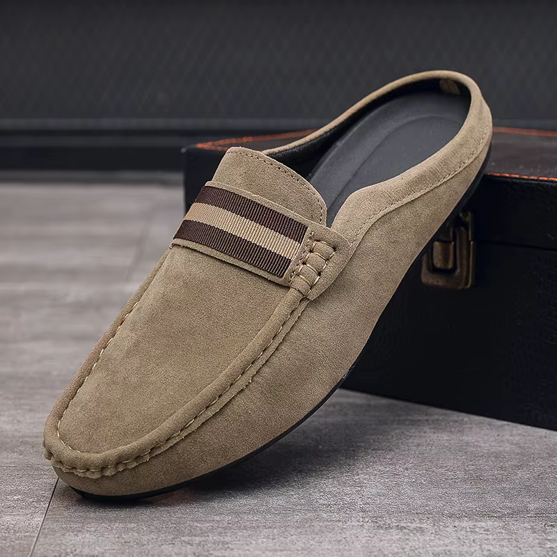 Mules d'été en daim et cuir