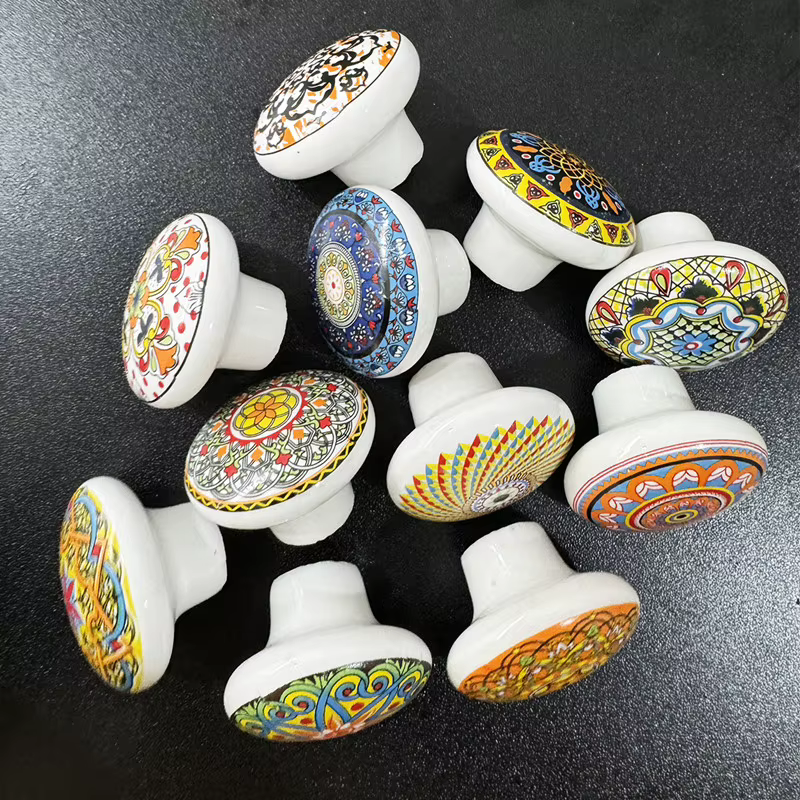 Poignées de meuble en céramique bohème à trou unique, boutons de meuble vintage de style européen, poignées de tiroir et de porte de placard, quincaillerie domestique