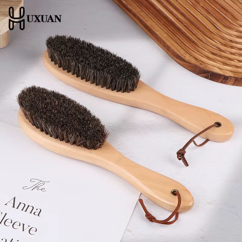Brosse en crin de cheval, manche en bois, brosse pour vernis à chaussures, brosse de nettoyage du linge en crin de cheval doux, brosse de nettoyage antistatique