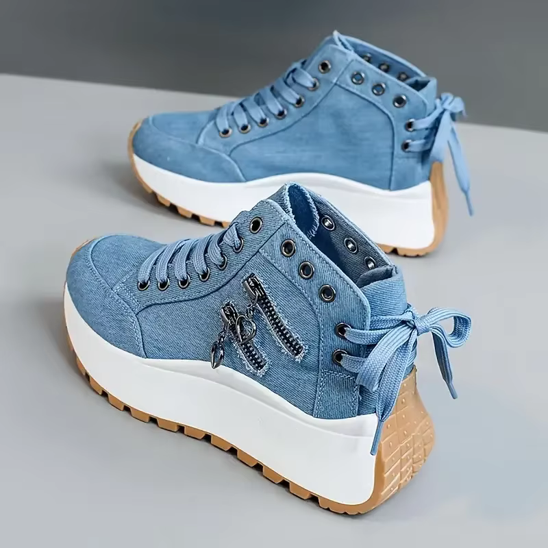 Baskets femme classique Denim toile chaussures à lacets