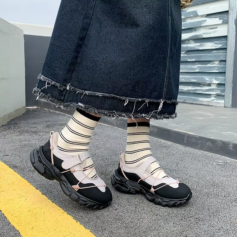 Chaussures décontractées Mary Jane à talon épais et bout rond