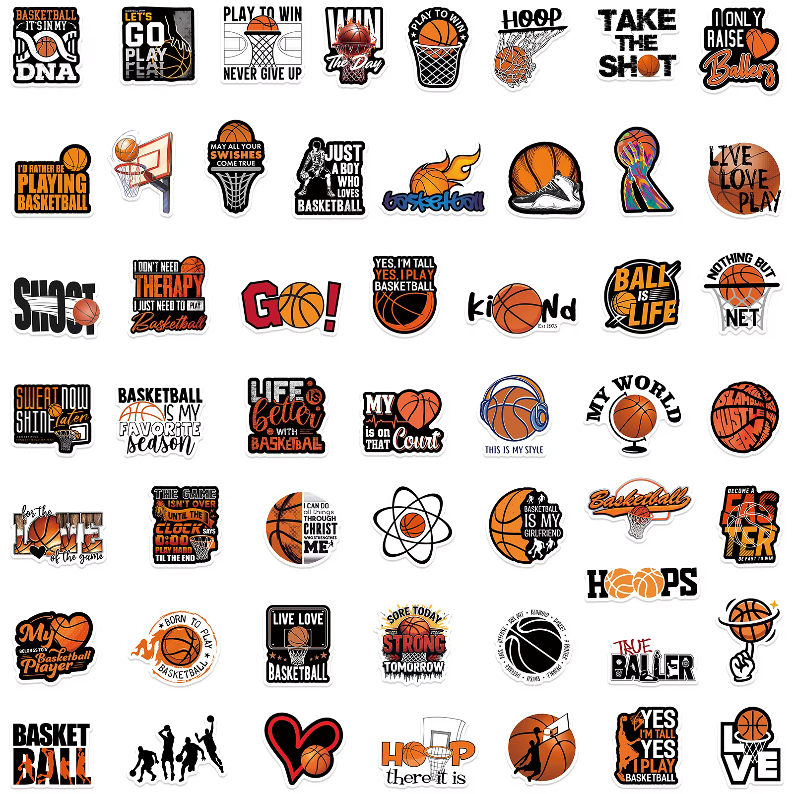 50 autocollants sportifs de basketball, autocollants de motivation pour le basketball, autocollants DIY pour skateboard, moto, valise, décoration de téléphone, ordinateur portable