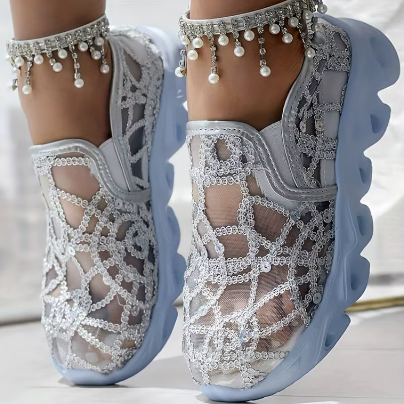 Chaussures de sport en maille à paillettes pour femmes