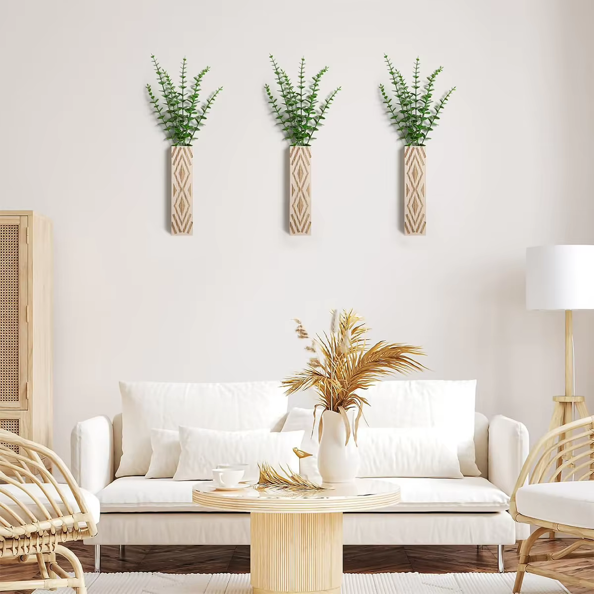 Vase mural en bois de style bohème pour la décoration de la maison, vase de fleurs sèches, plante simulée