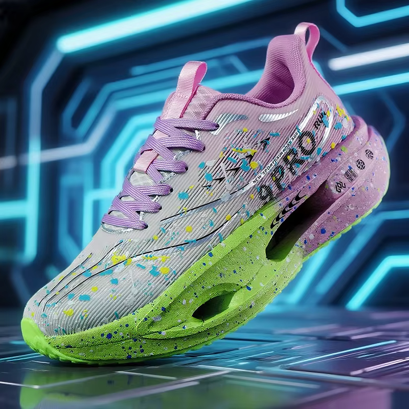 Nouvelle plaque de carbone hommes chaussure de course nuit Fluorescent amorti baskets femmes à lacets chaussures