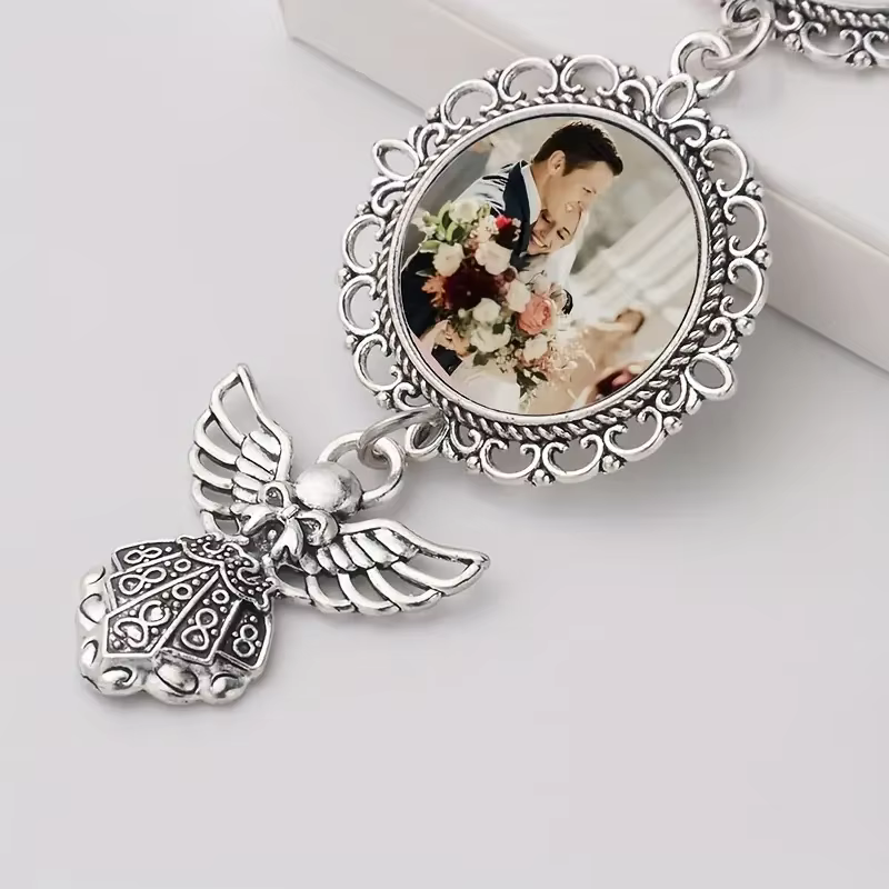 Photo personnalisée personnalisée bouquet de mariage pendentif accessoire porte-clés décoration commémorative, décoration de badge de broche