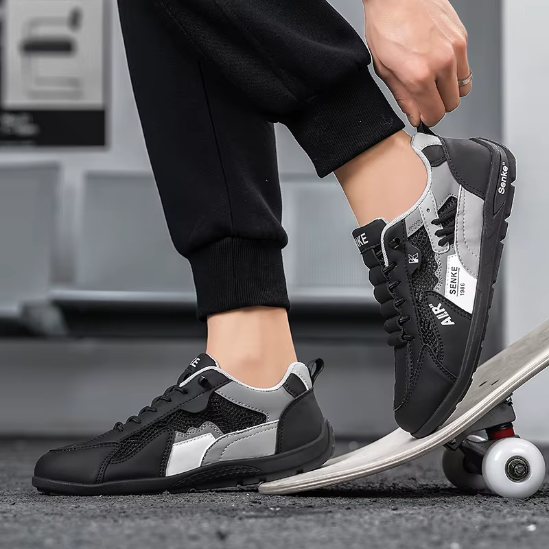 Nouvelles baskets rétro pour hommes été 2026 – Chaussures décontractées respirantes en maille et cuir à enfiler