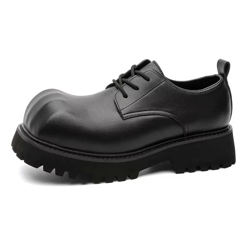 Nouvelles Chaussures Derby à Bout Rond Paris 2026, Plateforme Épaisse, Décontractées, Noires Brillantes, Polyvalentes, Talon Moyen, Doublure en Cuir, Chaussures pour Hommes