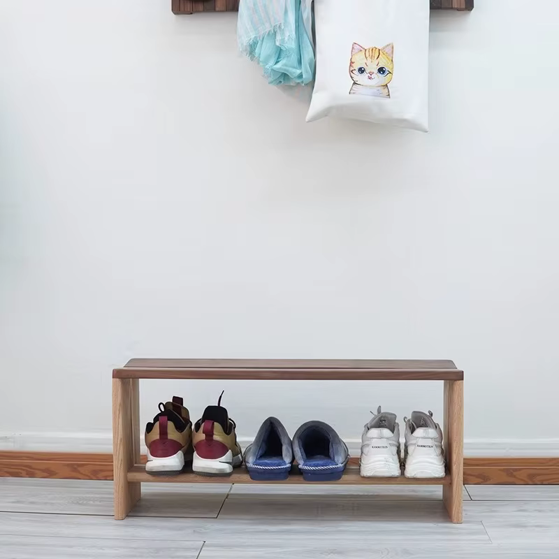 Banc à chaussures d'entrée en noyer noir