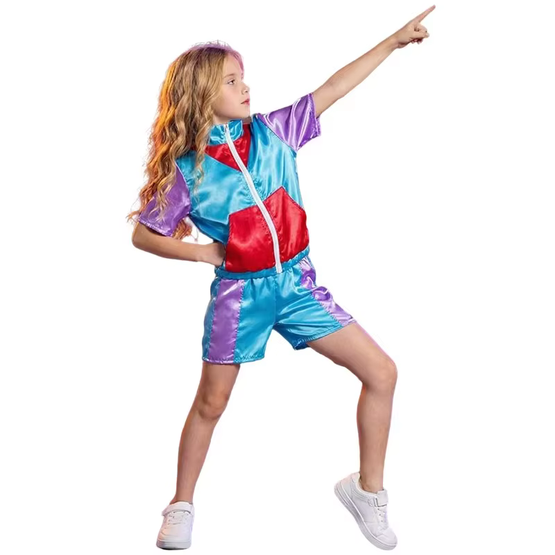 Costumes pour enfants années 80 et 90, tenues disco, vêtements hip hop, ensembles de vêtements de sport, hauts et shorts pour fête dansante, cosplay