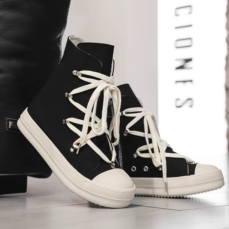 Bottes montantes en toile noire au design classique pour hommes et femmes