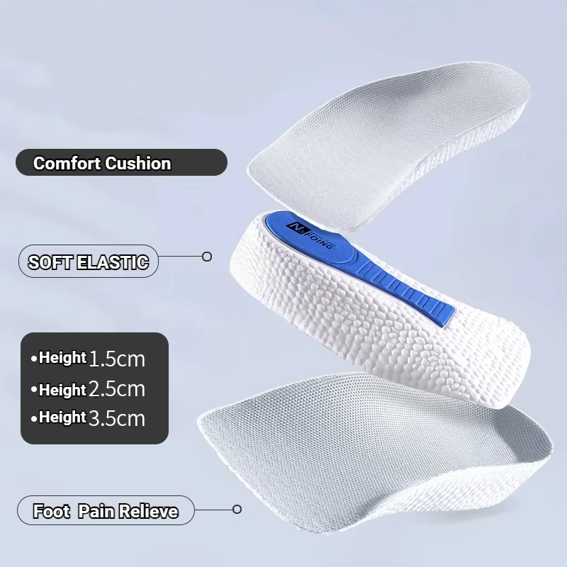 Semelles intérieures d'augmentation de la hauteur en mousse à mémoire de forme pour hommes femmes chaussures pieds