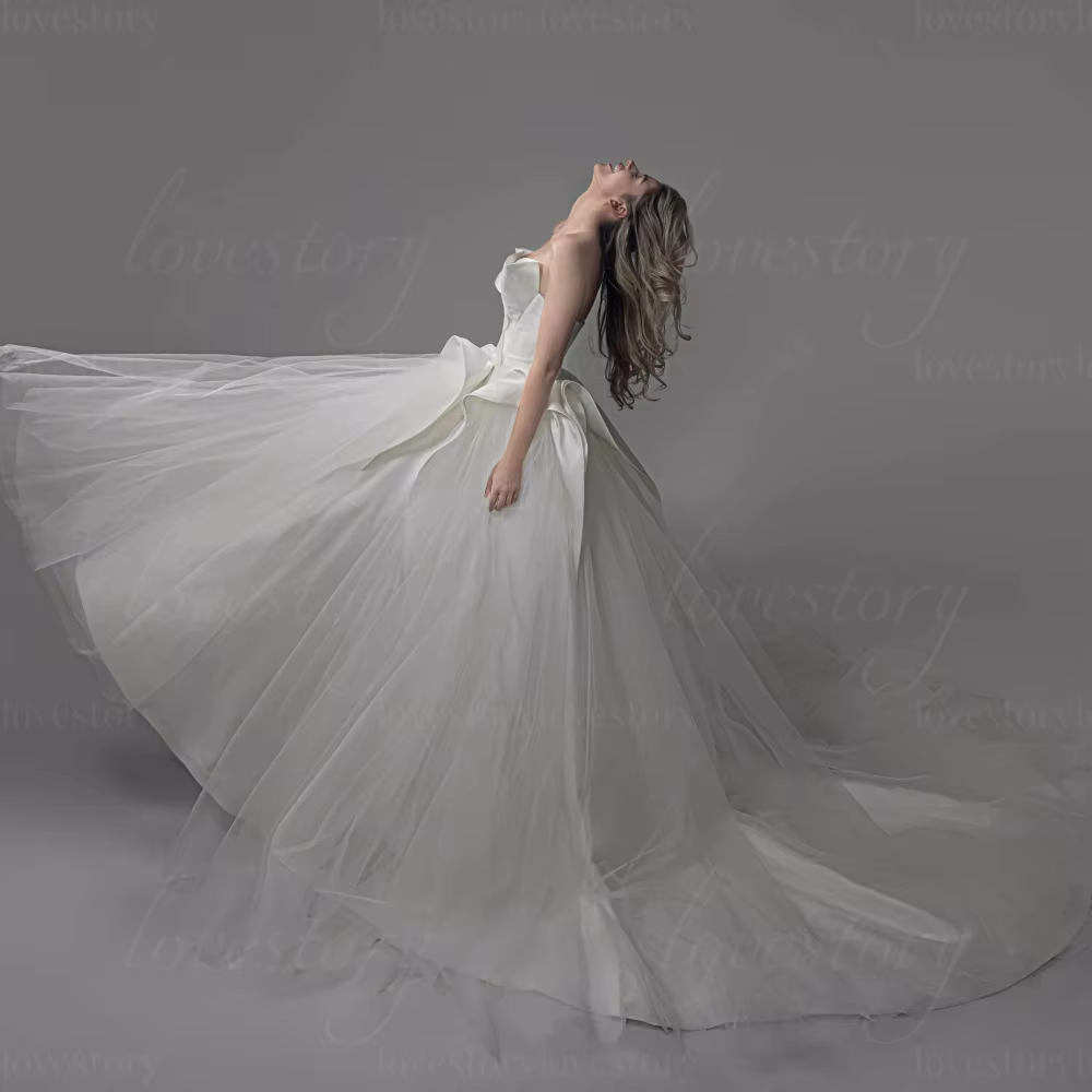 Robes de mariée personnalisées style moderne, coupe trapèze, en dentelle, élégantes, à lacets, Vestido De Novia