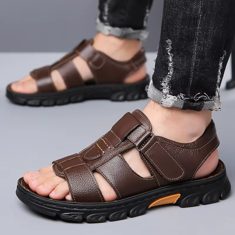 Sandales pour hommes, chaussures ajustables de couleur unie