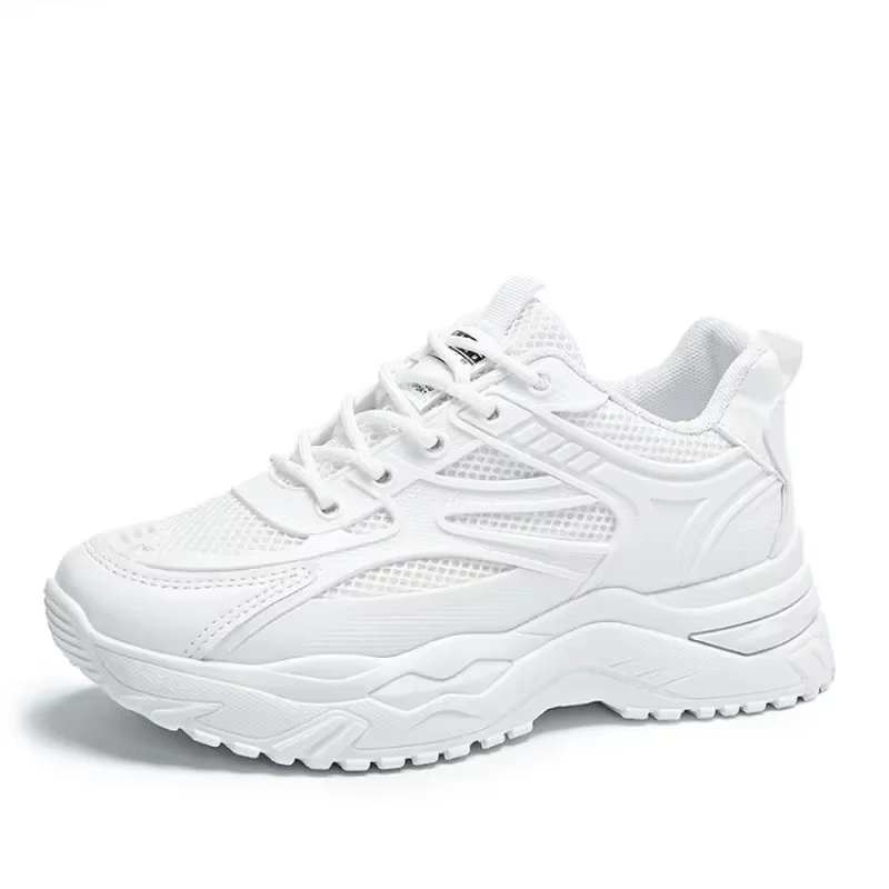 Baskets épaisses en cuir blanc pour femmes