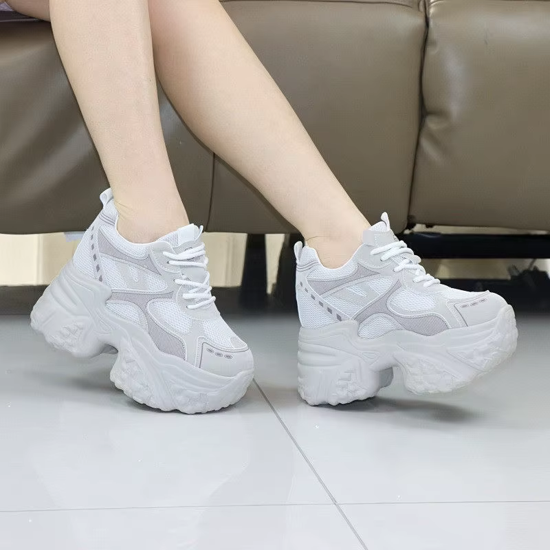 Baskets Chunky 12 cm pour Femme – Chaussures Confortables en Cuir Véritable à Plateforme et Talon Compensé pour le Quotidien et le Bureau
