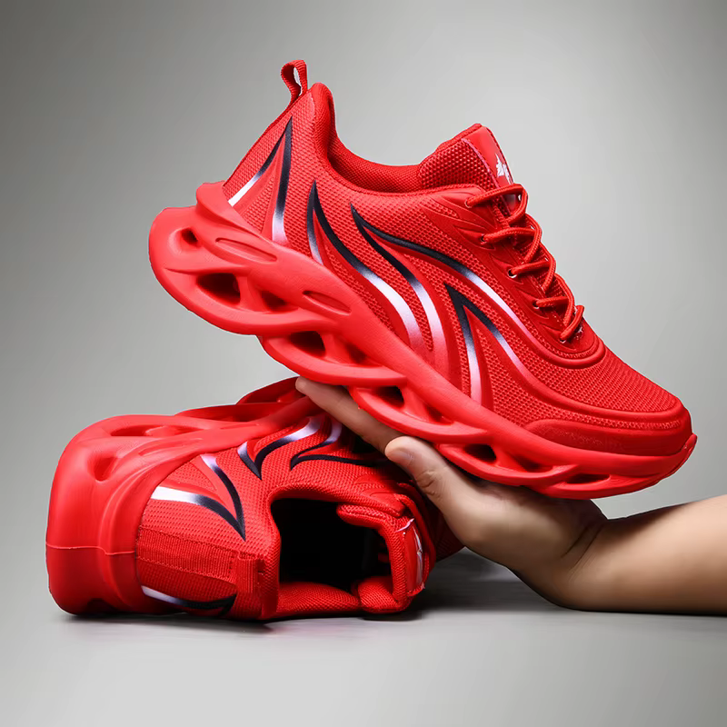 Chaussures de course hommes mode sport athlétique lame amorti baskets tricot Jogging formateurs flamme imprimé chaussure