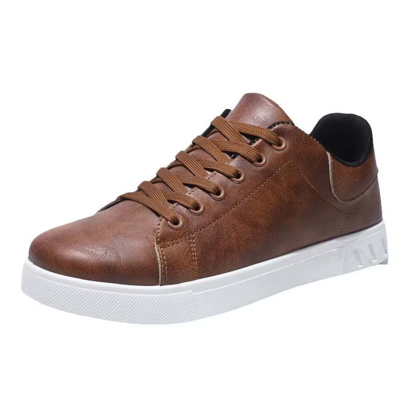 Chaussures de skateboard en cuir pour hommes 2026 – Baskets décontractées noires pour le sport et le tourisme