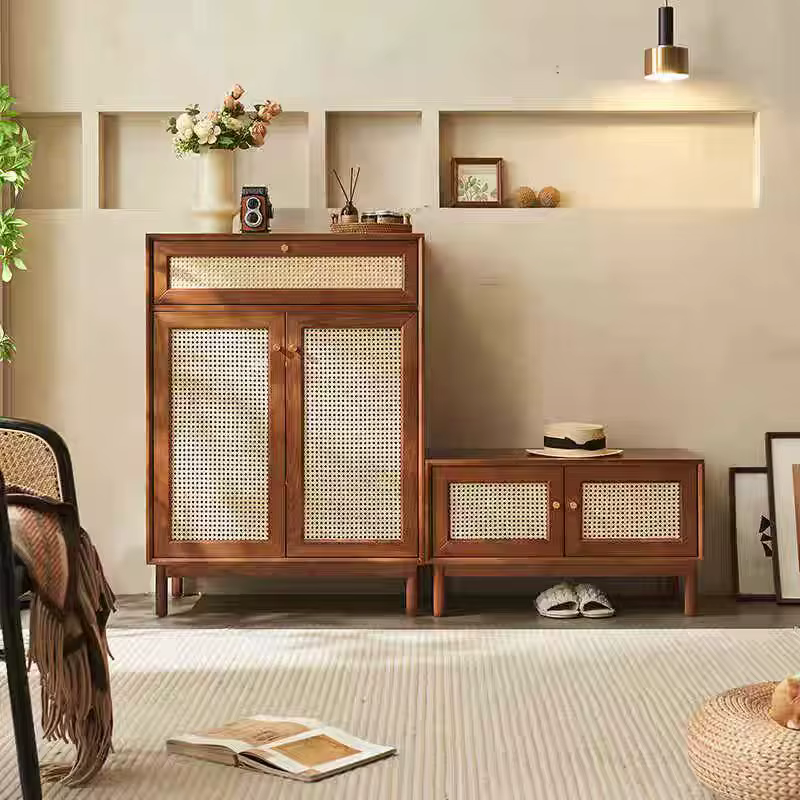 Armoire de rangement pour chaussures, étagère à chaussures nordique en bois de frêne massif, 110 x 40 x 80 cm, porte rainurée marron, organisateur de chaussures pour entrée, minimaliste