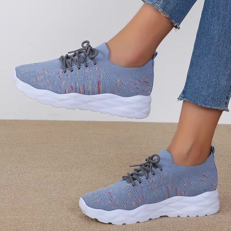 Baskets à plateforme tricotées de couleurs mélangées pour femmes