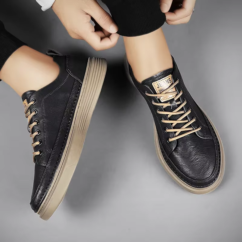 Automne noir baskets hommes mode à lacets plat chaussures de Sport décontractées tout-match en plein air léger Homme