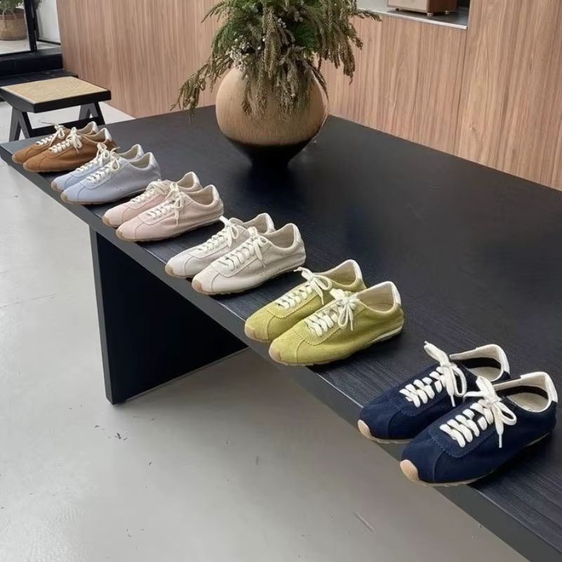 Chaussures de sport décontractées plates à lacets en cuir véritable pour femmes