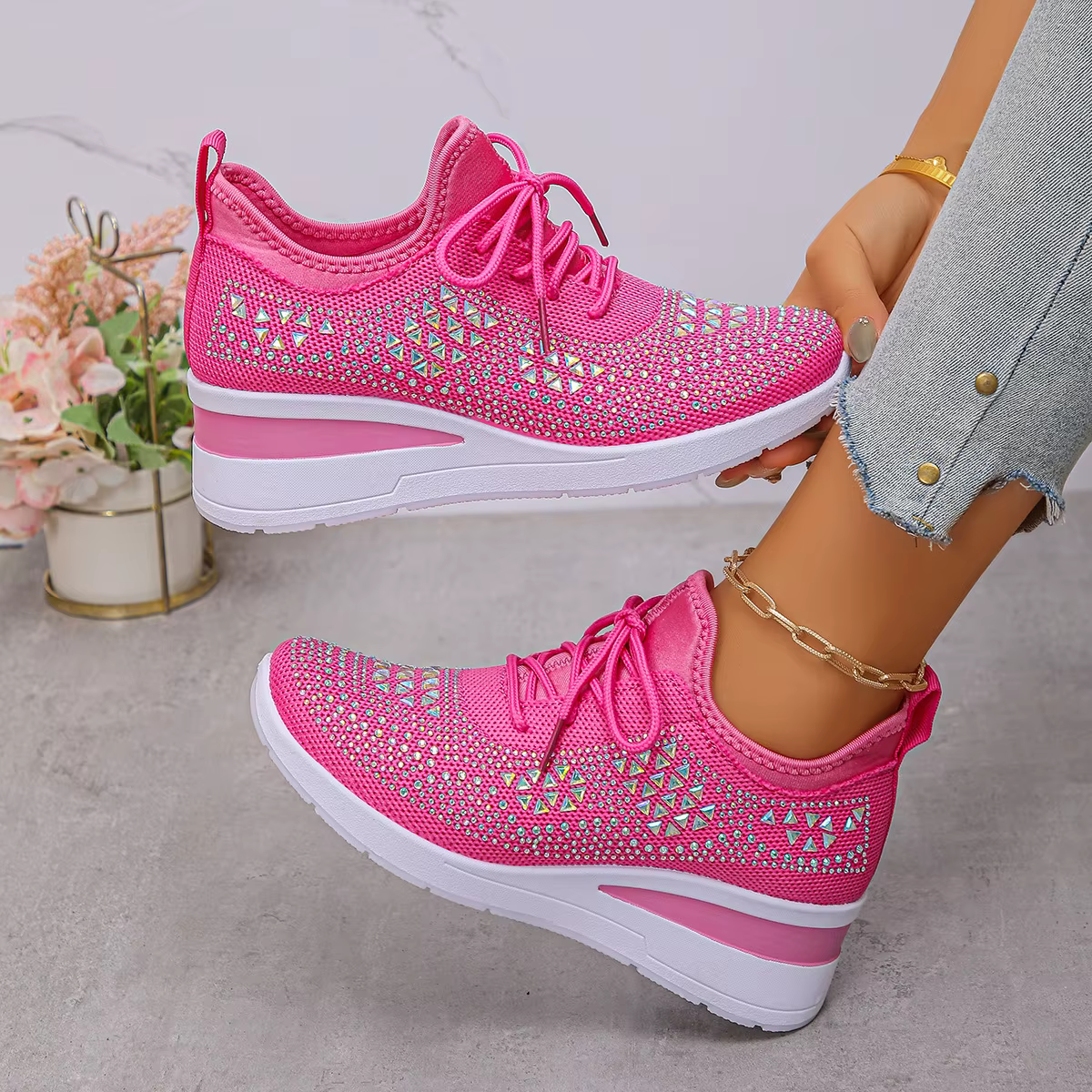 Chaussures grande taille pour femmes 36-43 automne mode confortable respirant à lacets plate-forme compensées maille