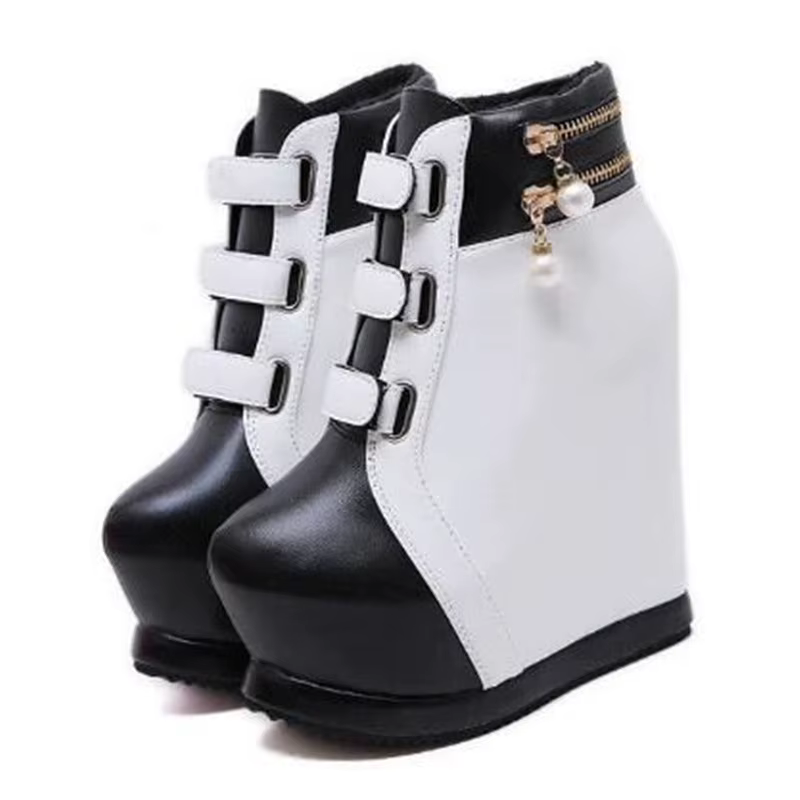 Marque chaussures à semelles compensées femmes bottines Zapatillas Mujer fond épais perle Sexy haute pente chaussure d'hiver dames plate-forme talons hauts
