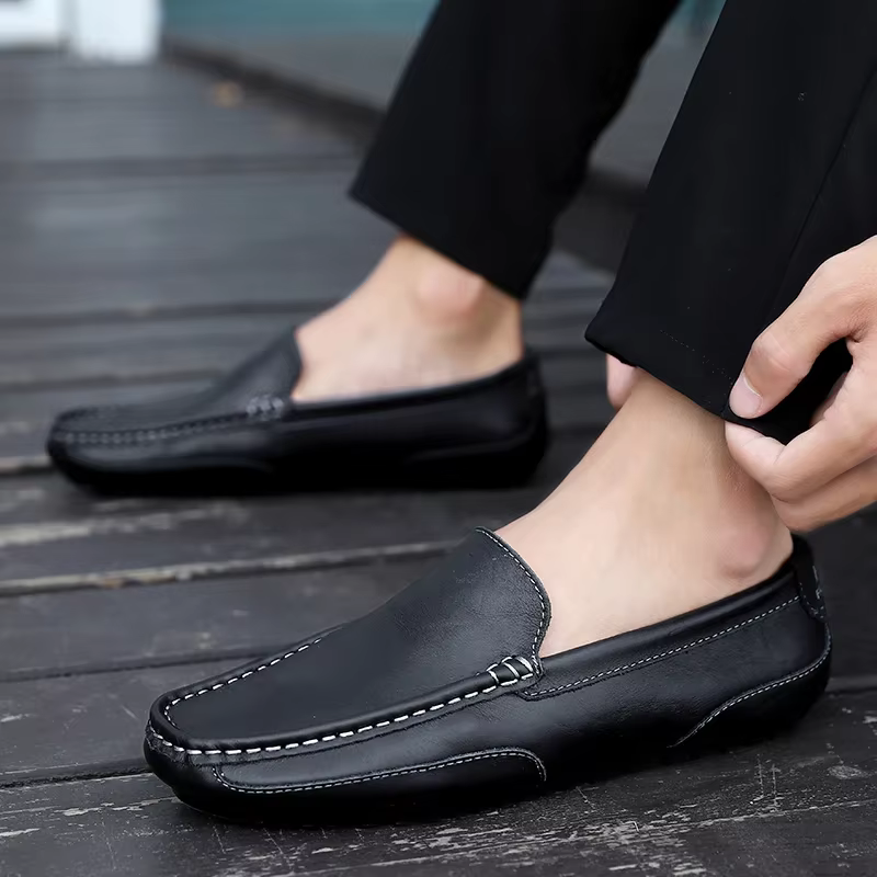 Nouvelles Mocassins en Cuir Respirantes pour Hommes – Chaussures Décontractées et Habillées Italiennes à Enfiler pour la Conduite