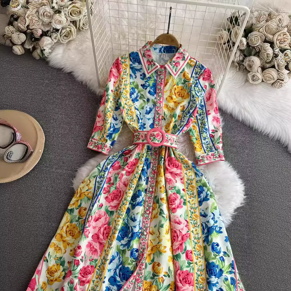 Robe de Soirée de Style Bohème pour Femme, à Manches Courtes, à Revers, Imprimé Floral, Élégante, Slim, Ligne A, Midi, Printemps Été