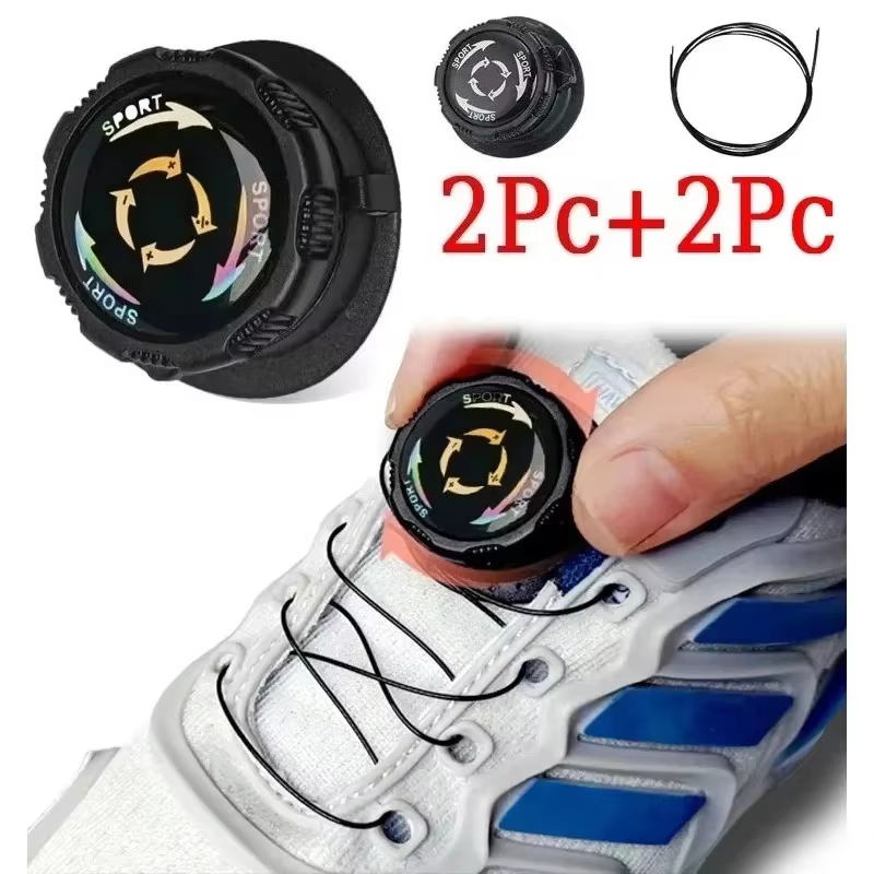 1 paire de lacets de chaussures en métal avec boucle automatique pivotante pour enfants/adultes